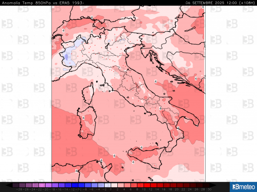 Anomalie termiche al suolo sabato pomeriggio