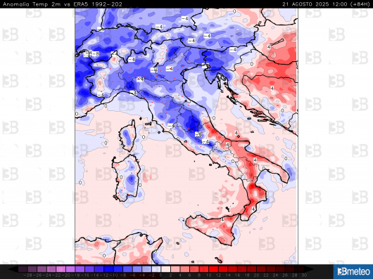 Anomalie termiche previste per giovedì pomeriggio