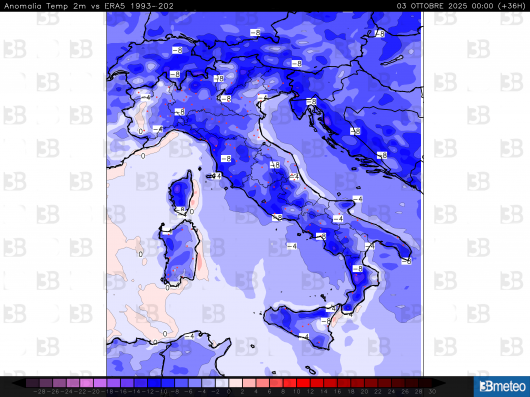 Anomalie termiche previste per la notte tra giovedì e venerdì