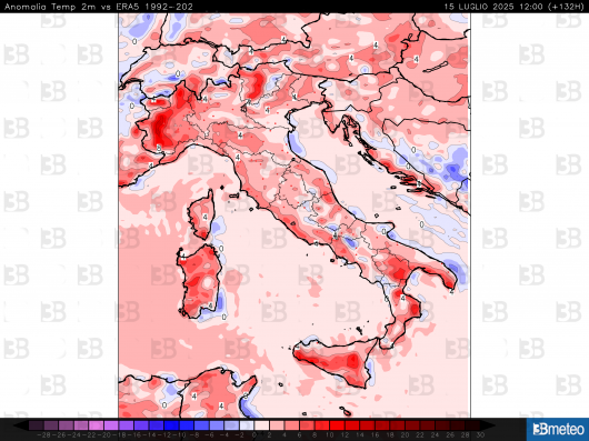 Anomalie termiche previste per martedì pomeriggio