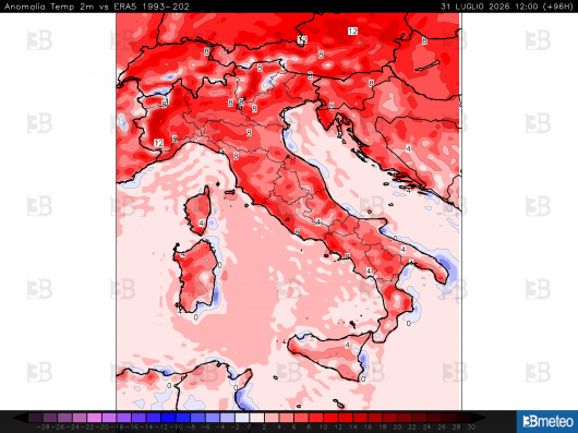 Anomalie termiche previste per venerdì pomeriggio