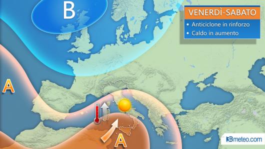 Anticiclone in rinforzo tra venerdì e sabato