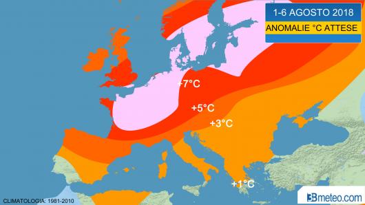 avvio di Agosto, anomalie temperature attese