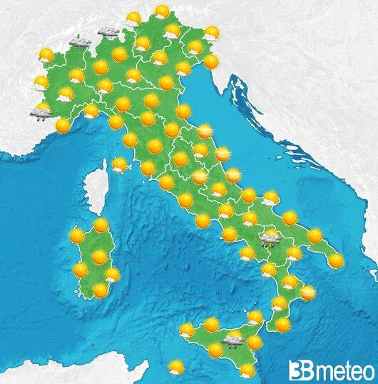 Il tempo previsto per la giornata di domani