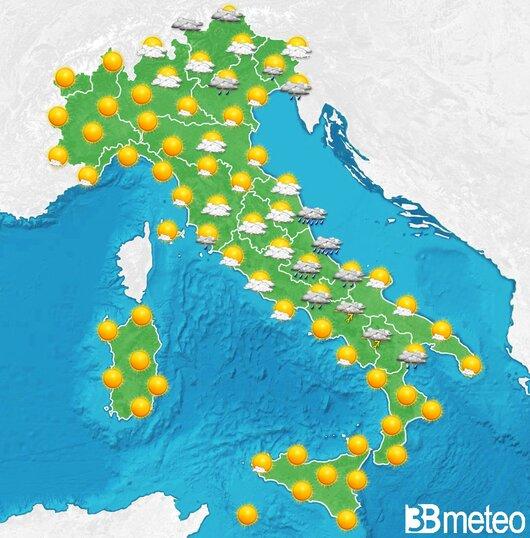 Il tempo previsto fra tre giorni