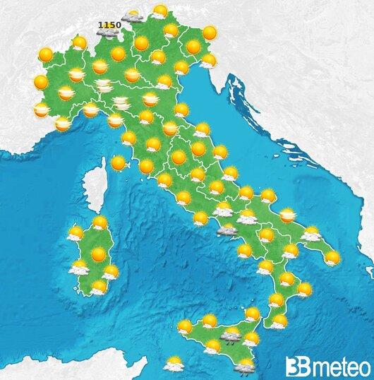 Il tempo previsto fra tre giorni