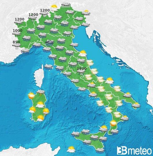 Il tempo previsto fra tre giorni