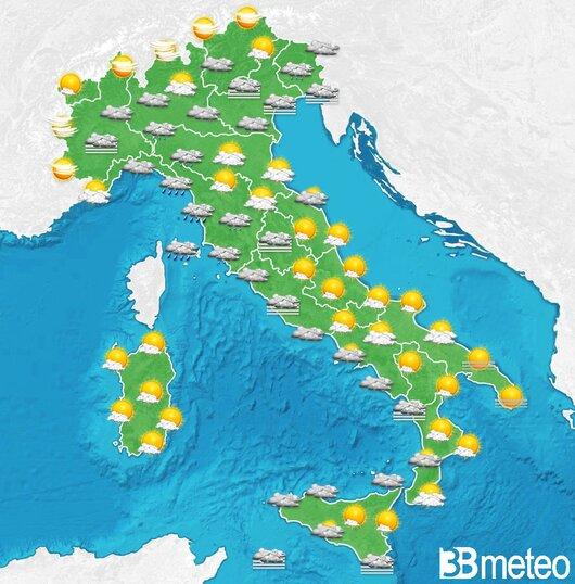 Il tempo previsto per la giornata di domani