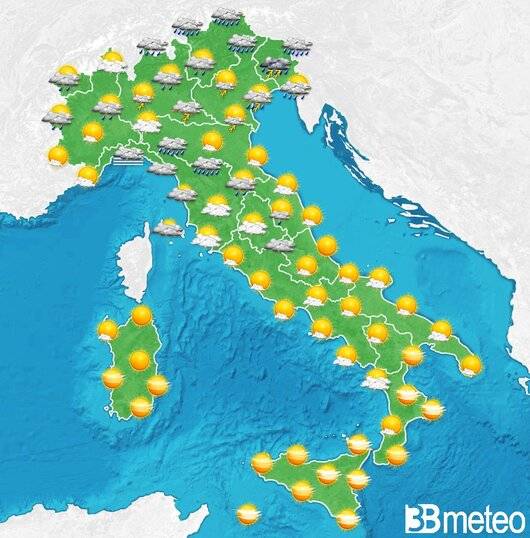 Il tempo previsto per la giornata di domani