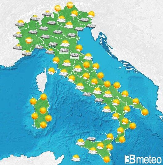 Il tempo previsto fra tre giorni