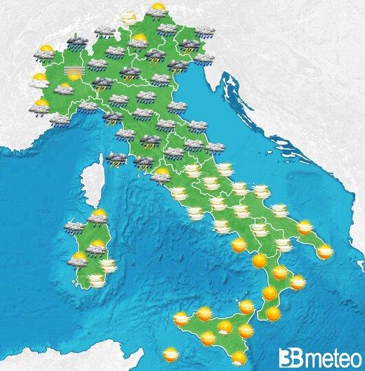 Il tempo previsto fra tre giorni