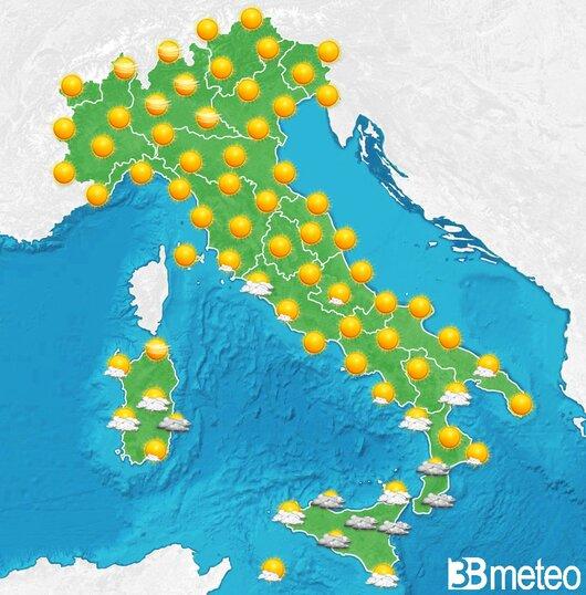 Il tempo previsto fra tre giorni