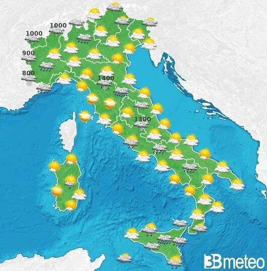 Il tempo previsto per la giornata di domani