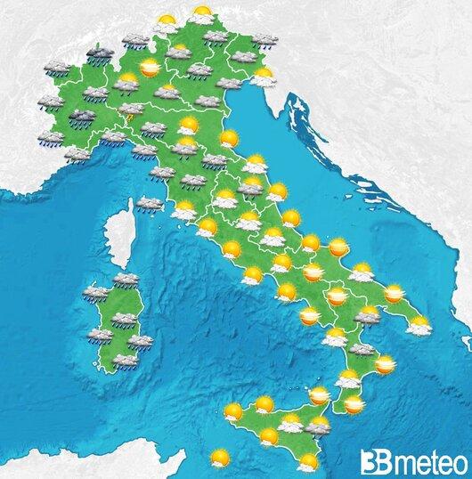 Il tempo previsto per la giornata di domani