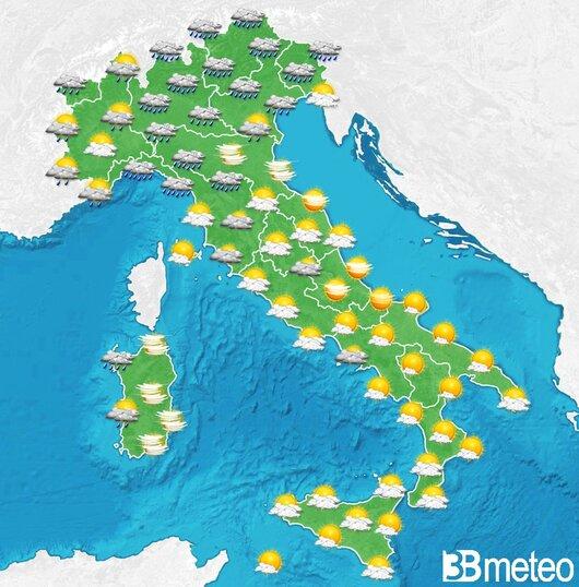 Il tempo previsto fra tre giorni