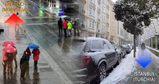 Clima impazzito, pioggia a Tromso sui fiordi norvegesi e neve sul mare a Istanbul