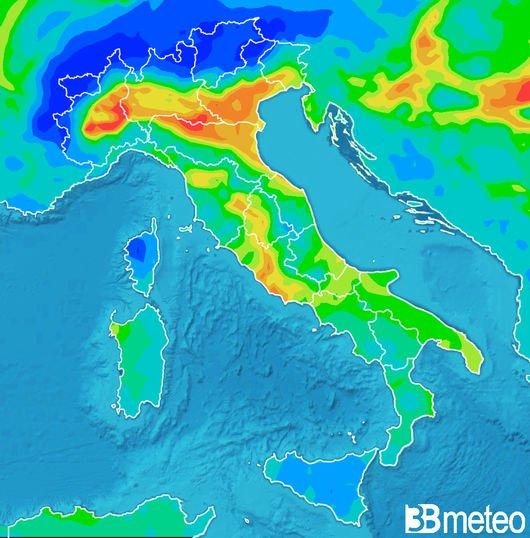 Concentrazione di PM10 prevista per giovedì mattina
