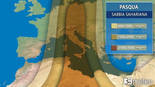 Concentrazioni sabbia sahariana Pasqua