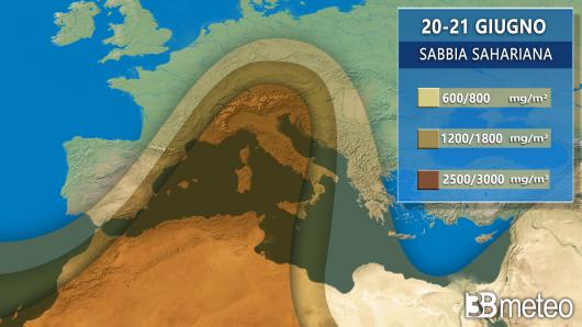 Concentrazioni sabbia sahariana tra giovedì e venerdì