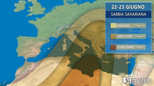 Concentrazioni sabbia sahariana tra sabato e domenica