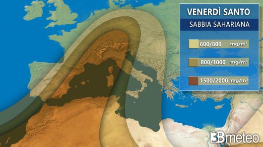 Concentrazioni sabbia sahariana Venerdì Santo