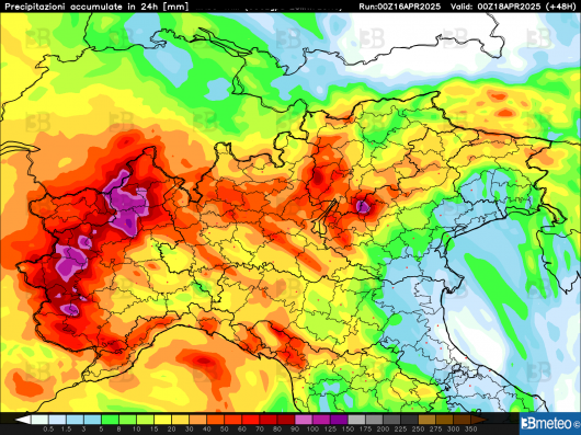 Cumulo precipitazioni in 24 ore fino a giovedì dalle 00 alle 24