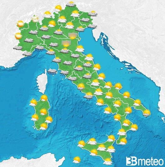 Il tempo previsto fra tre giorni