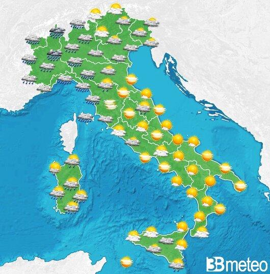 Il tempo previsto fra tre giorni