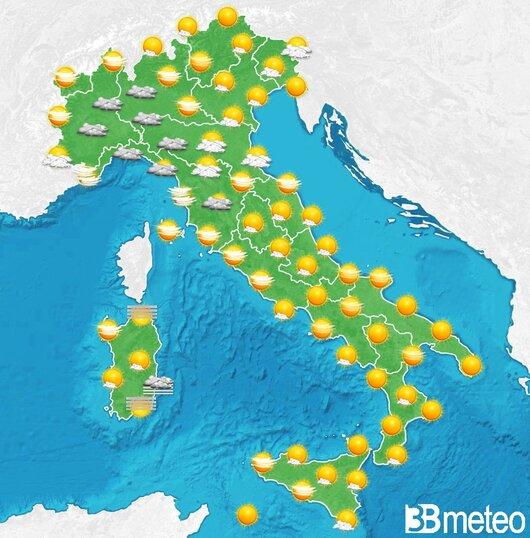 Il tempo previsto fra tre giorni