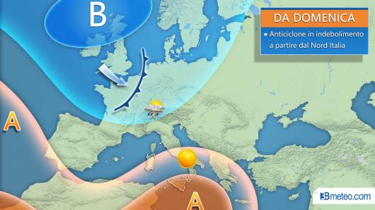 Da domenica anticiclone in indebolimento a partire dal Nord Italia
