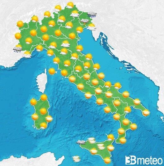 Il tempo previsto fra tre giorni