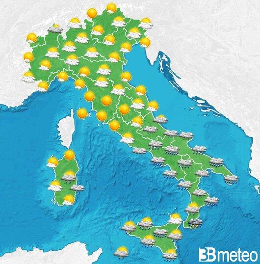 Il tempo previsto per la giornata di domani