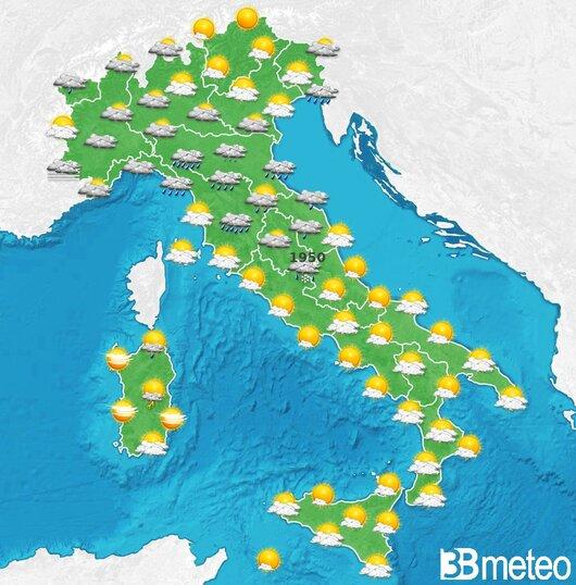 Il tempo previsto fra tre giorni