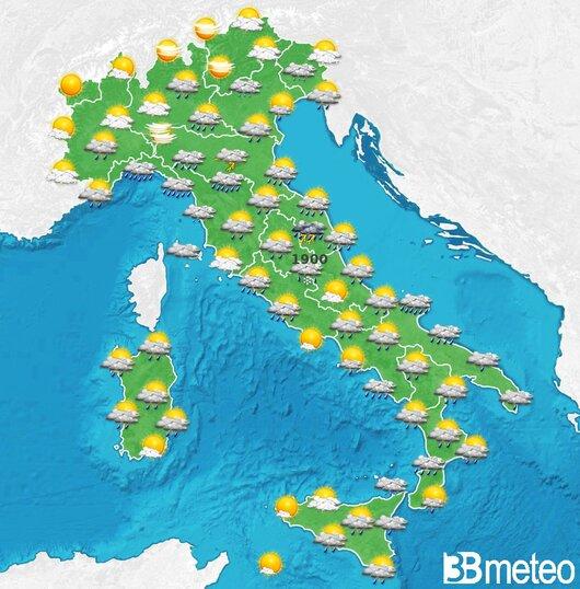 Il tempo previsto fra tre giorni