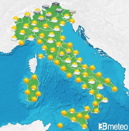 Il tempo previsto fra tre giorni