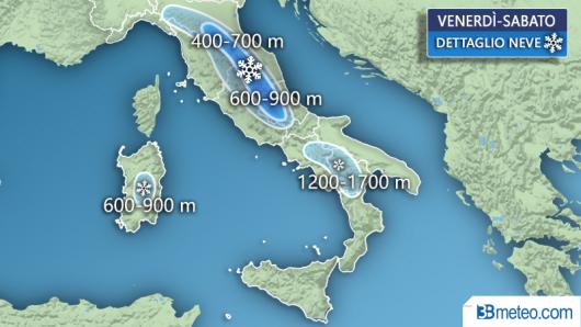 Dettaglio neve venerdì e sabato