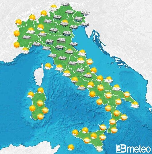 Il tempo previsto fra tre giorni