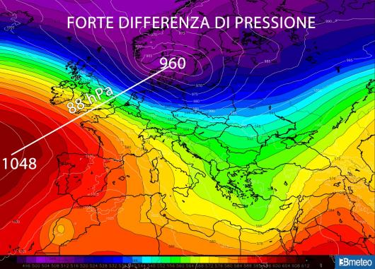Differenza di pressione prevista venerdì