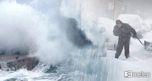 Domenica con il maltempo, pioggia abbondante, neve copiosa e forte vento