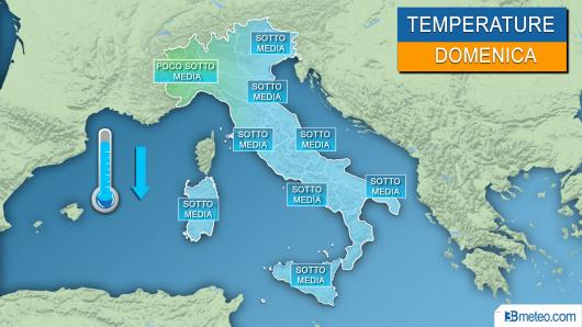 Domenica nuovo tracollo termico, temperature sotto media da Nord a Sud