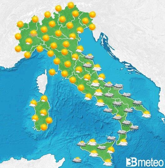 Il tempo previsto per la giornata di domani