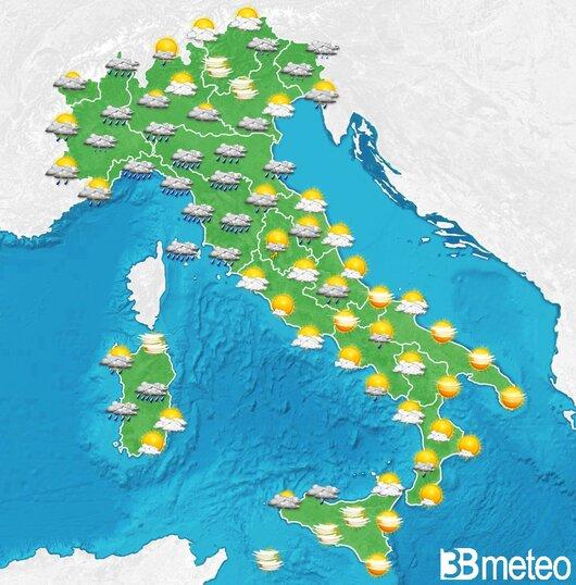 Il tempo previsto fra tre giorni