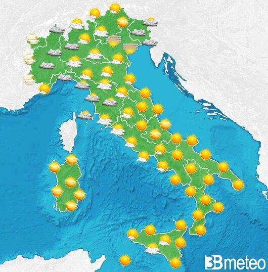 Il tempo previsto per la giornata di domani
