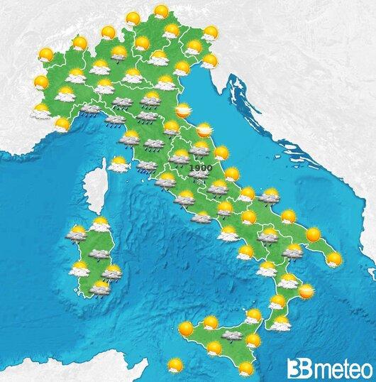 Il tempo previsto fra tre giorni