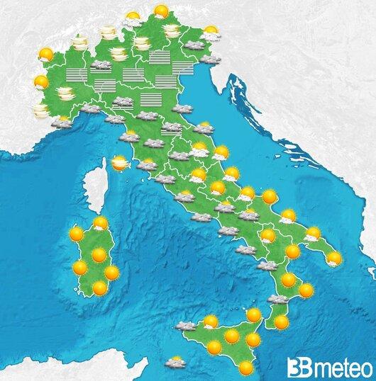 Il tempo previsto fra tre giorni