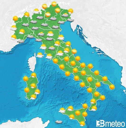 Il tempo previsto per la giornata di domani
