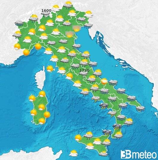 Il tempo previsto per la giornata di domani
