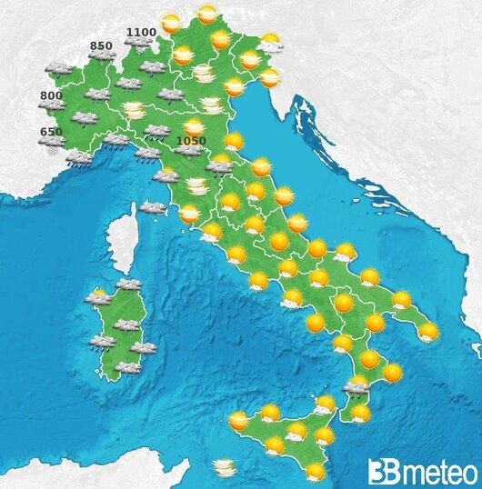 Il tempo previsto fra tre giorni