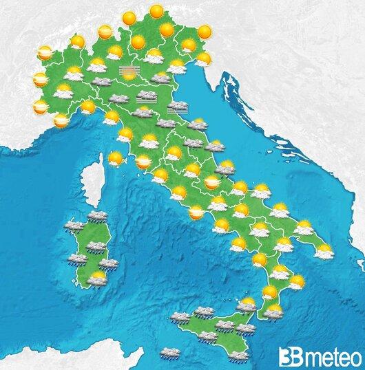 Il tempo previsto per la giornata di domani