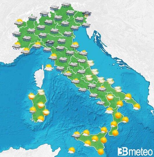 Il tempo previsto fra tre giorni